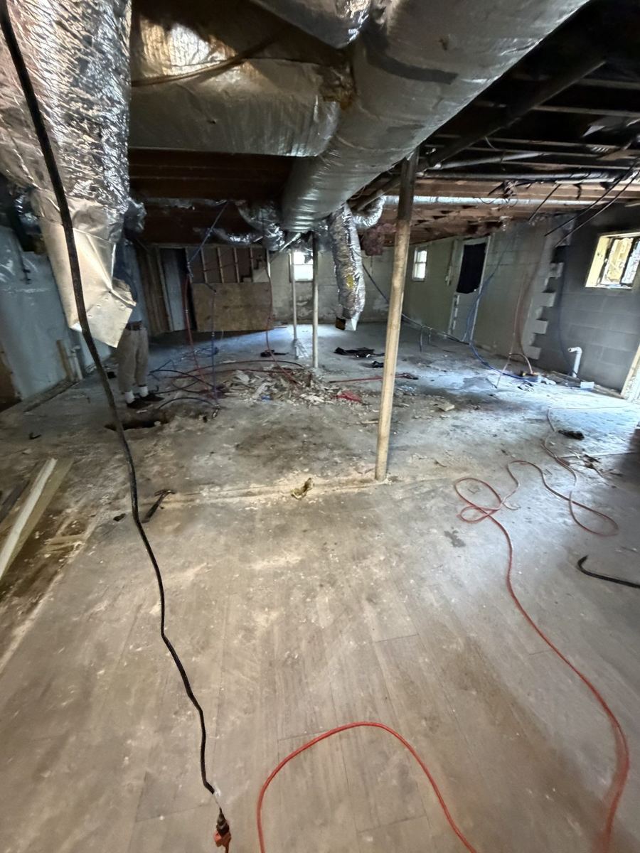 Space cleared down to framing after demolition